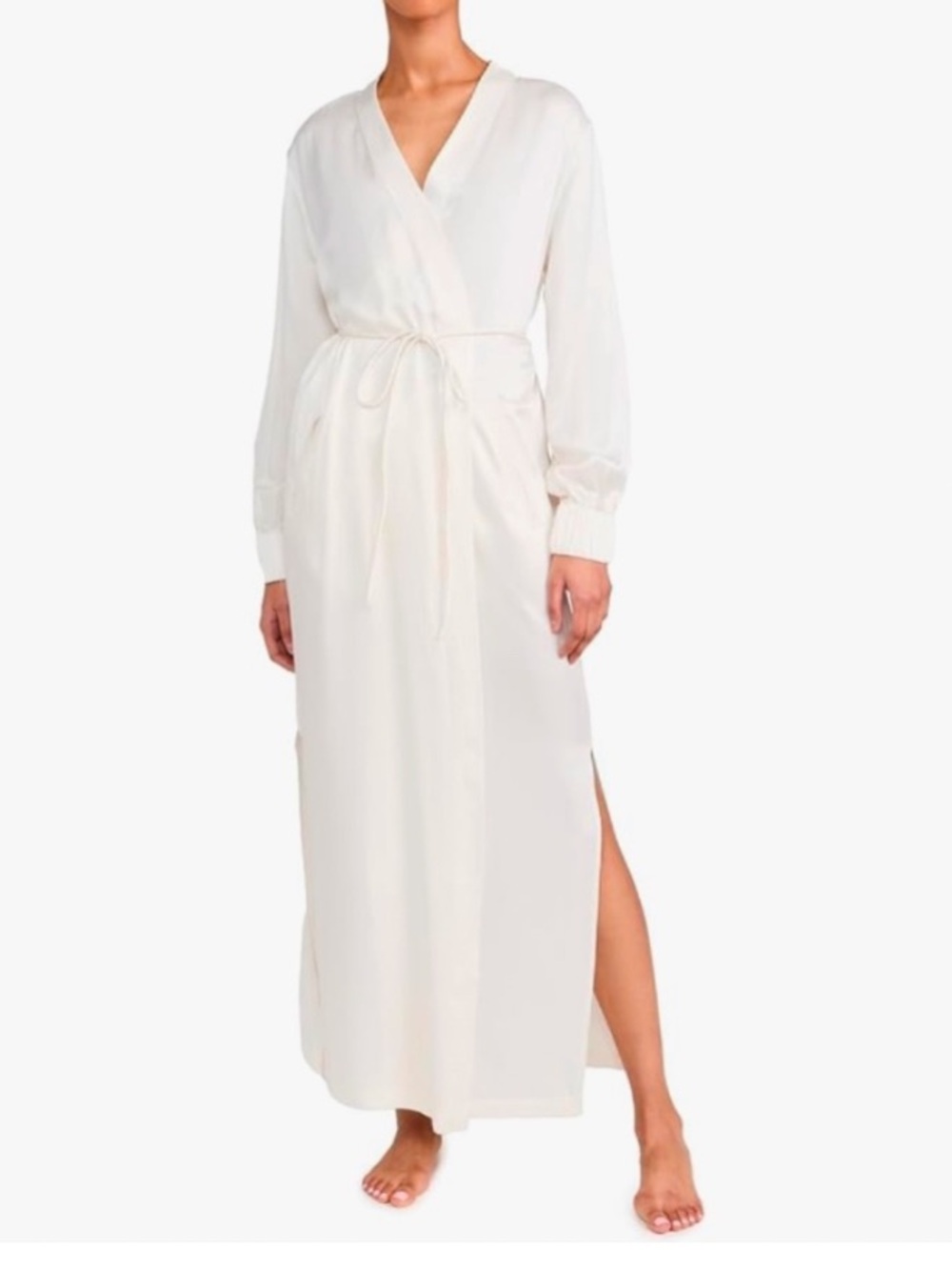 Lunya Washable Silk Long Robe Tranquil Ivory White Size XS / Small GUC